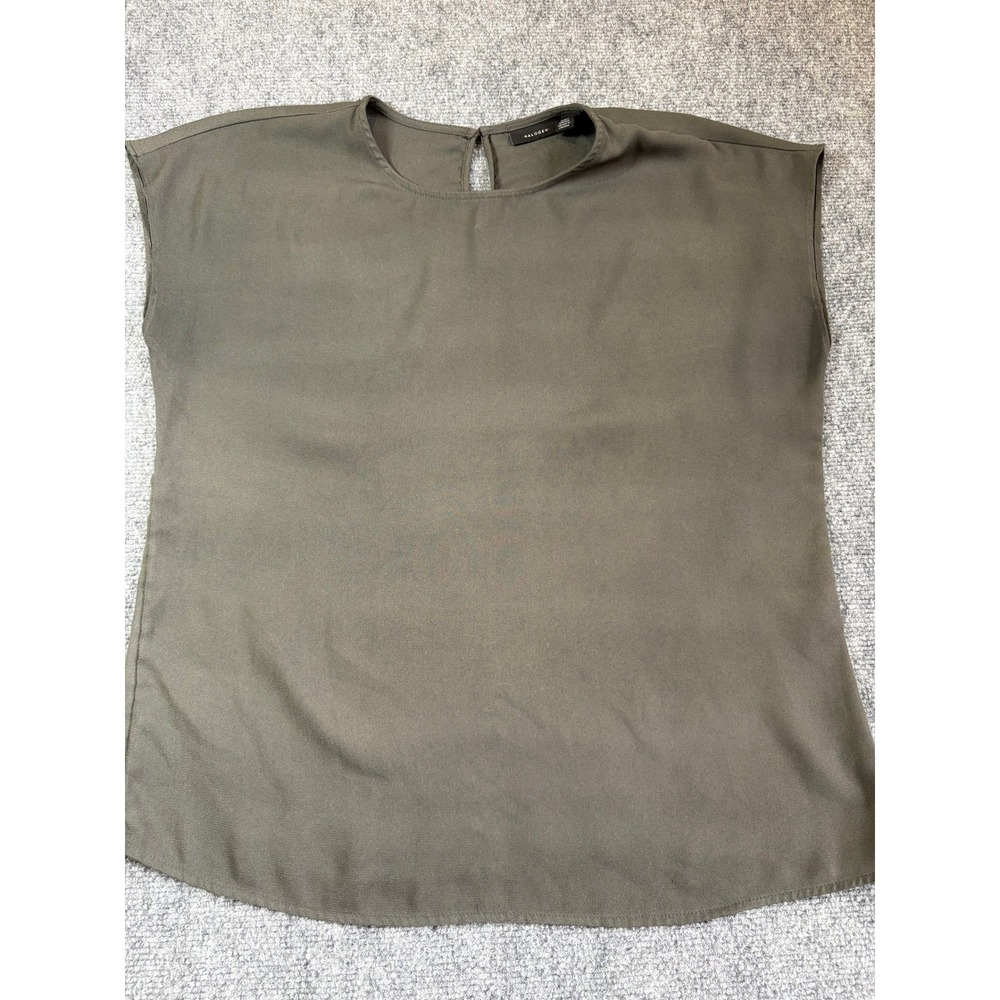 Halogen Women Olive Green Sleeveless Keyhole Back Crepe Blouse Size M